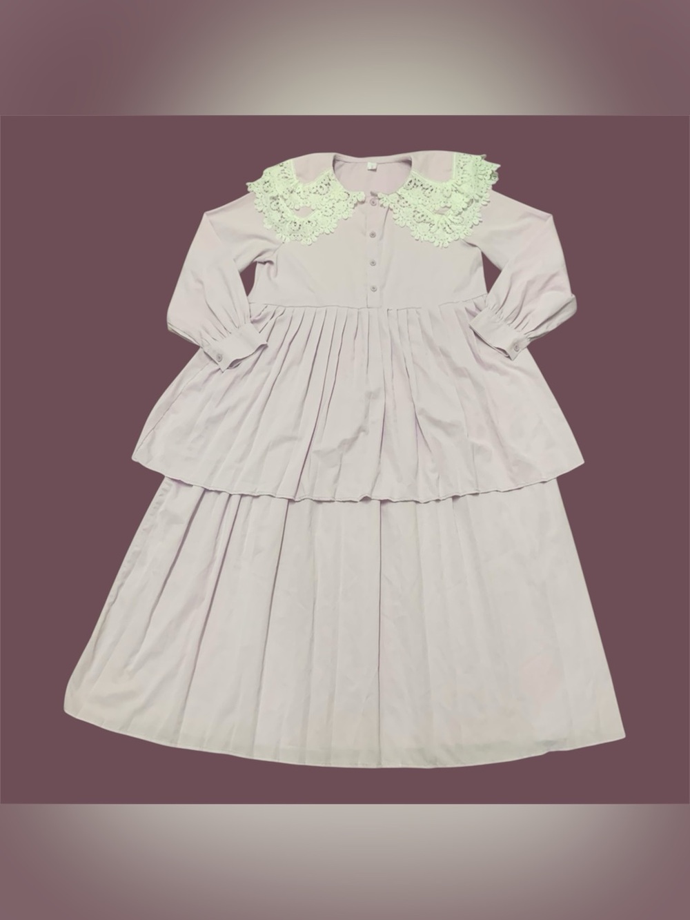 Lace Collar Two-Piece Dress Set in Soft Lilac